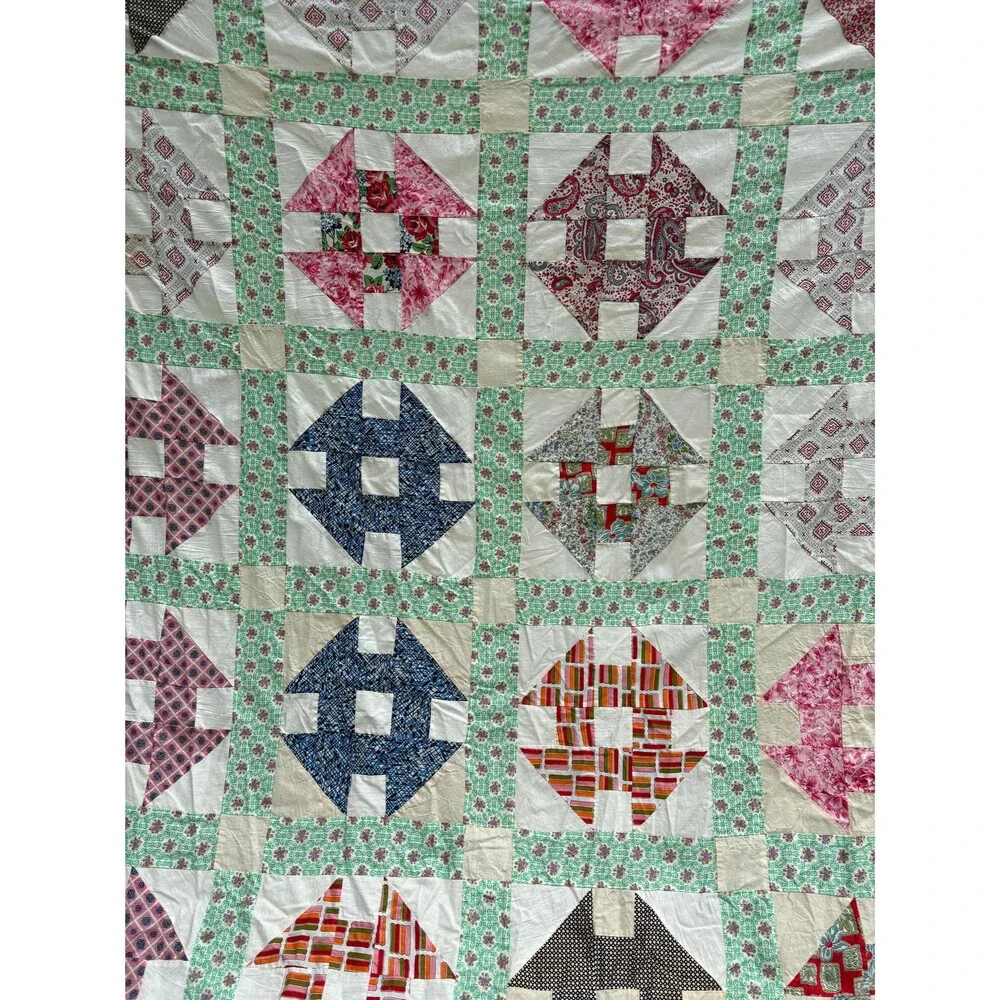 Vintage Handmade Quilt Top Cottagecore Patchwork Farmhouse Antique Quilt TOP